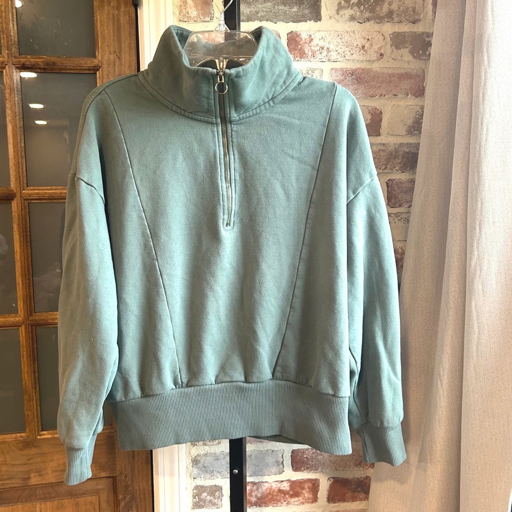 A New Day Quarter Zip Pullover Women Green Mock Neck Sweatshirt Gorpcore XL